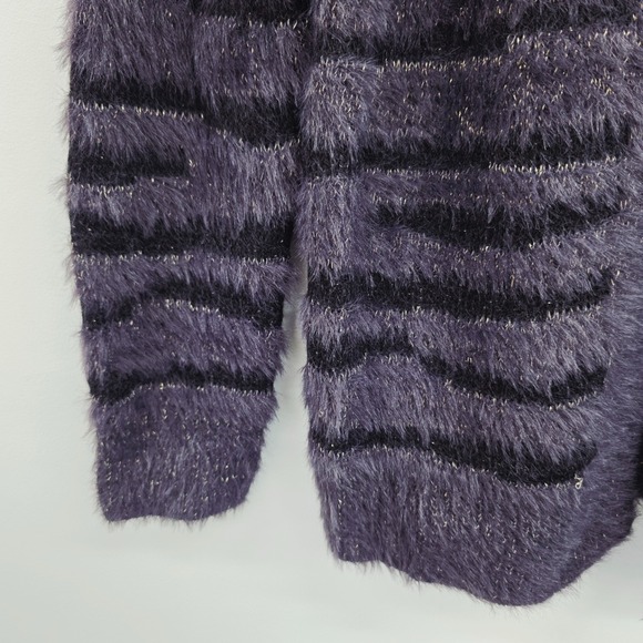 Trucloth Womens XS Metallic Purple Striped Eyelash Open Front Cardigan Boho - Picture 6 of 14